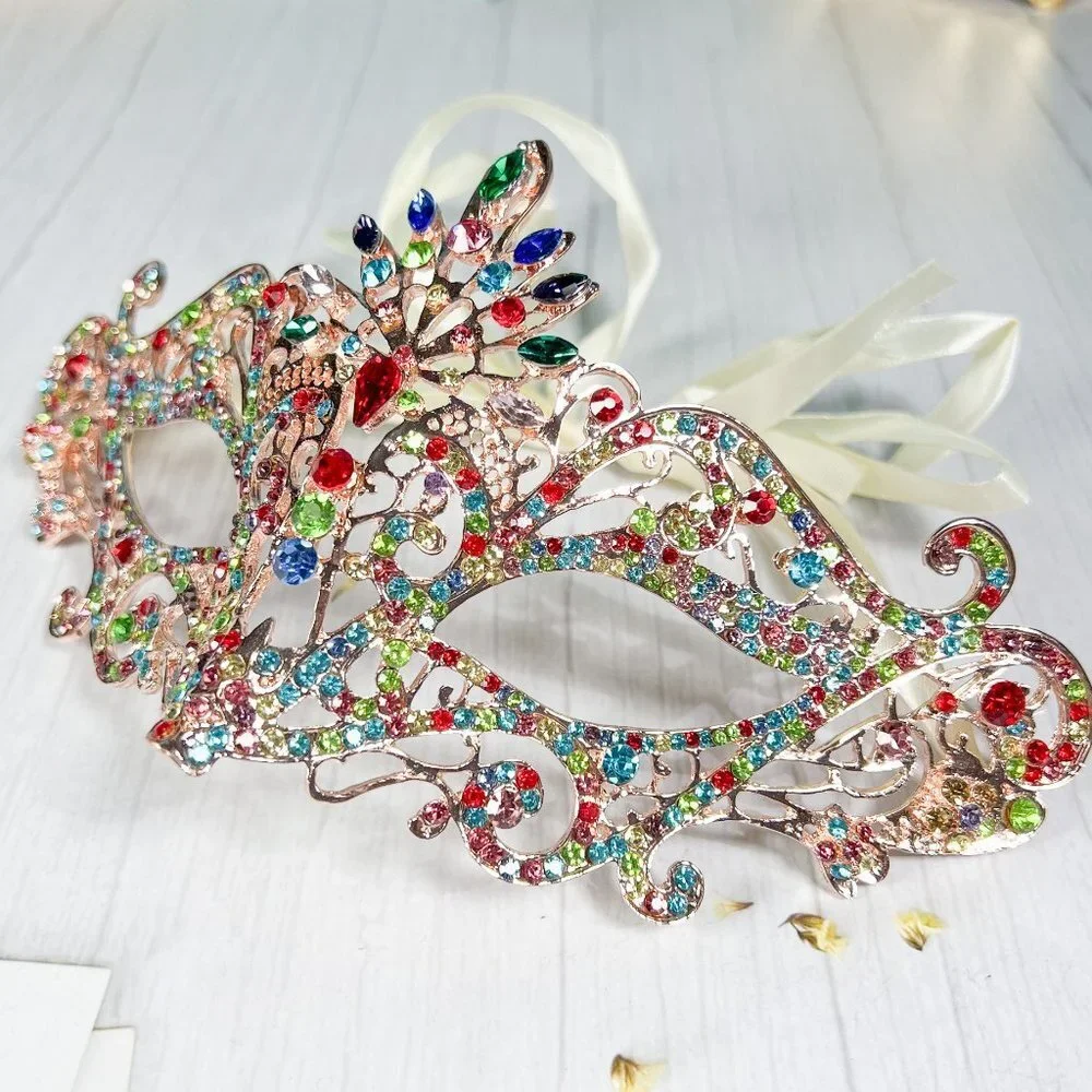 Multicolor Jeweled Masquerade Eye Mask - Elegant Women's Face Accessory